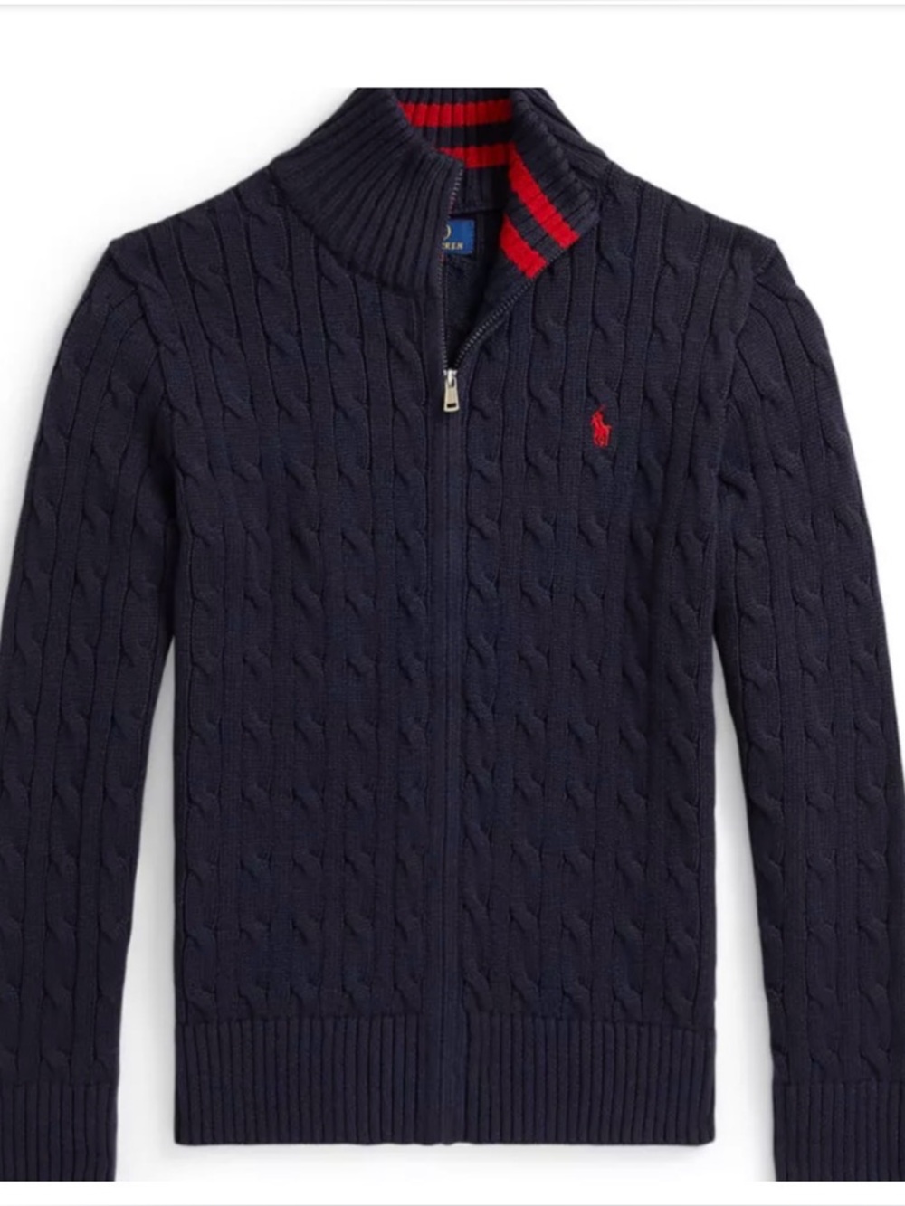 Boy XL Polo by Ralph Lauren Navy Cable-Knit Zip Sweater. Fits 10-12 years old.